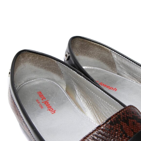 Marc Joseph Glossy Leather Snakeskin Print Loafers Flats Casual Shoes Brown - Picture 9 of 13
